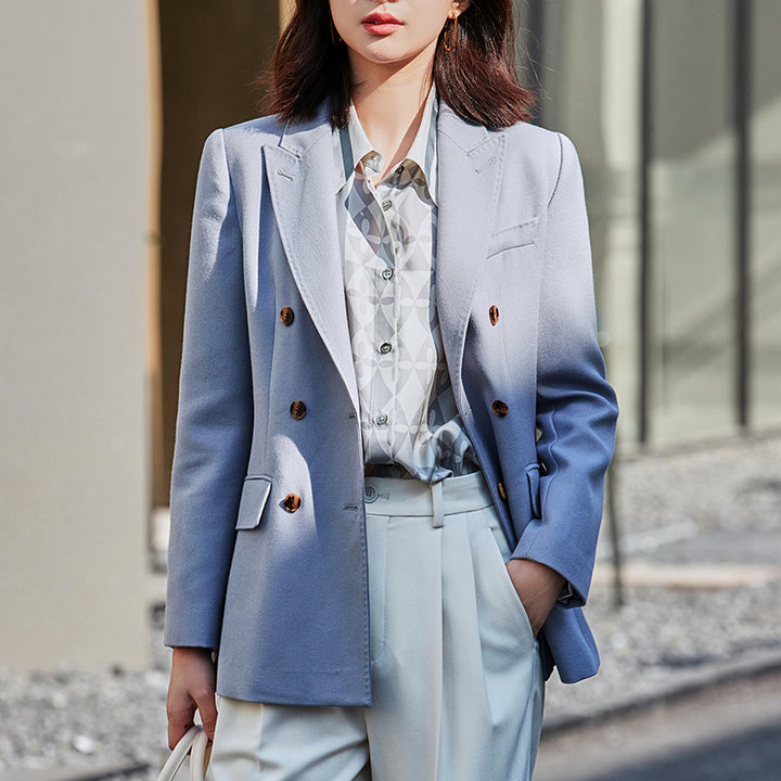 Women's Double-breasted tailored wool blazer with texture and reinforced shoulders Mune Fashion