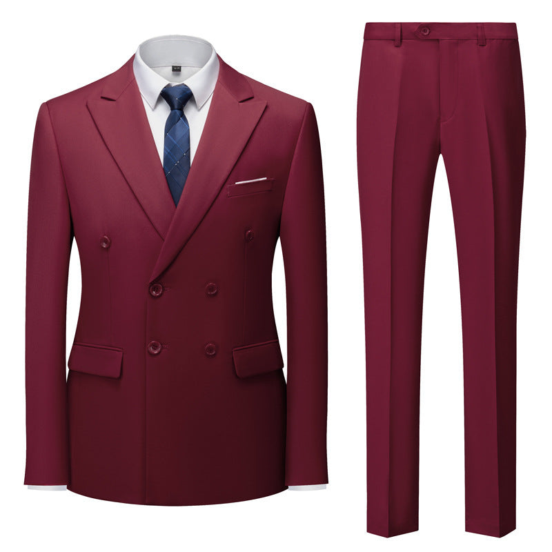 Men's tailored double-breasted blazer with peak lapel and slim fit suit trousers Mune Fashion