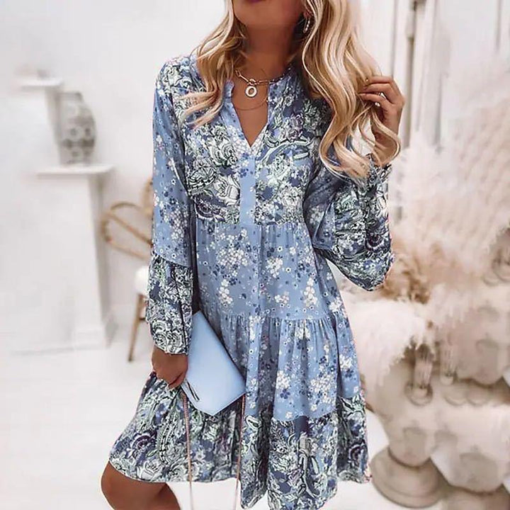 Women nan floral Boho dress with V-neck and tiered skirt Mune Fashion