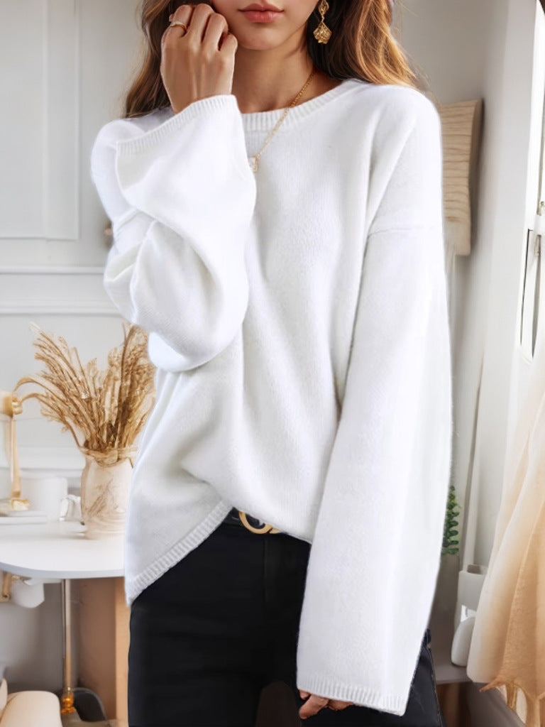 Women's casual oversized knitted pullover with round neckline and dropped shoulder Mune Fashion
