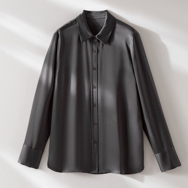 Women's Silk Look Blouse with Shirt Collar, Concealed Button Placket and Extended Cuff Detail Mune Fashion