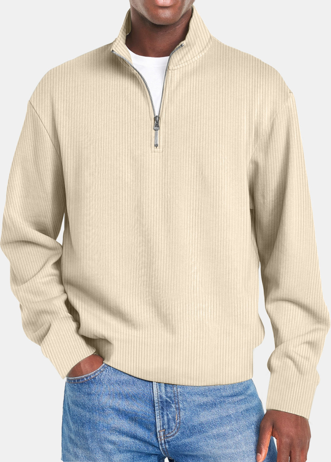 Men's ribbed troyer pullover with half zip and stand-up collar Mune Fashion
