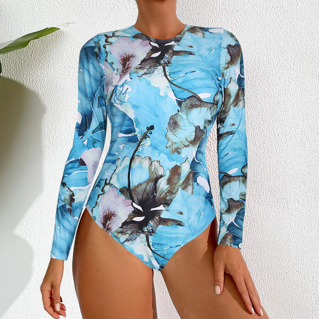 Women's Long Sleeve Swimsuit with Elegant Marble Look Mune Fashion