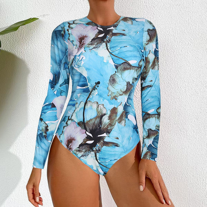 Women's Long Sleeve Swimsuit with Elegant Marble Look Mune Fashion