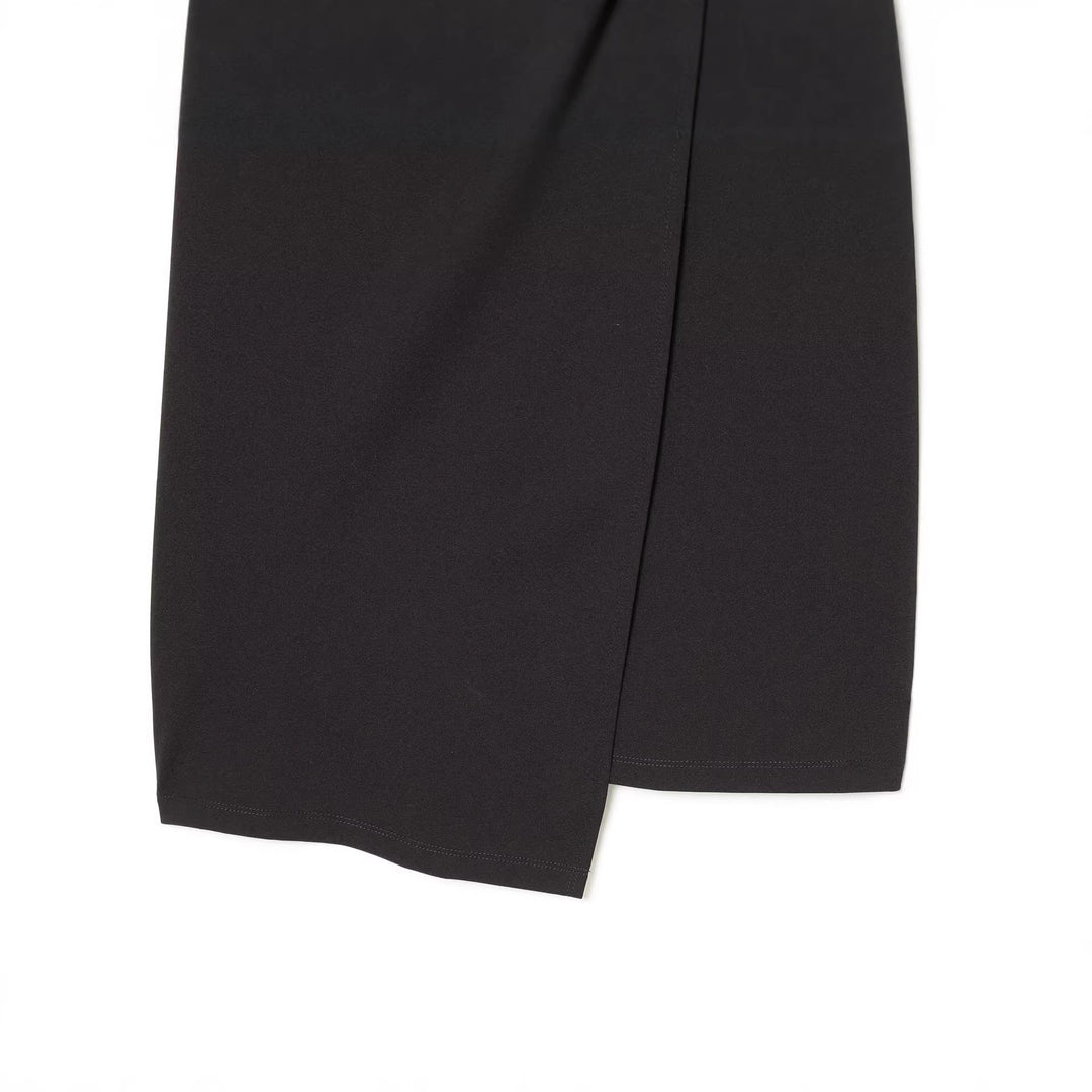 Women’s wrap dress with draping, lateral ornamental button placket and V-neck Mune Fashion
