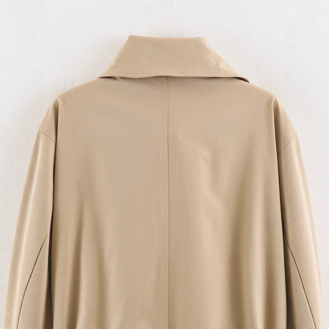 Women's Cropped Tailored Transition Jacket with Tie Belt and Oversized Shirt Collar Mune Fashion