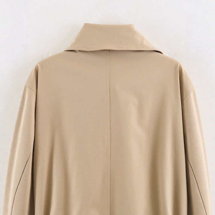 Women's Cropped Tailored Transition Jacket with Tie Belt and Oversized Shirt Collar Mune Fashion