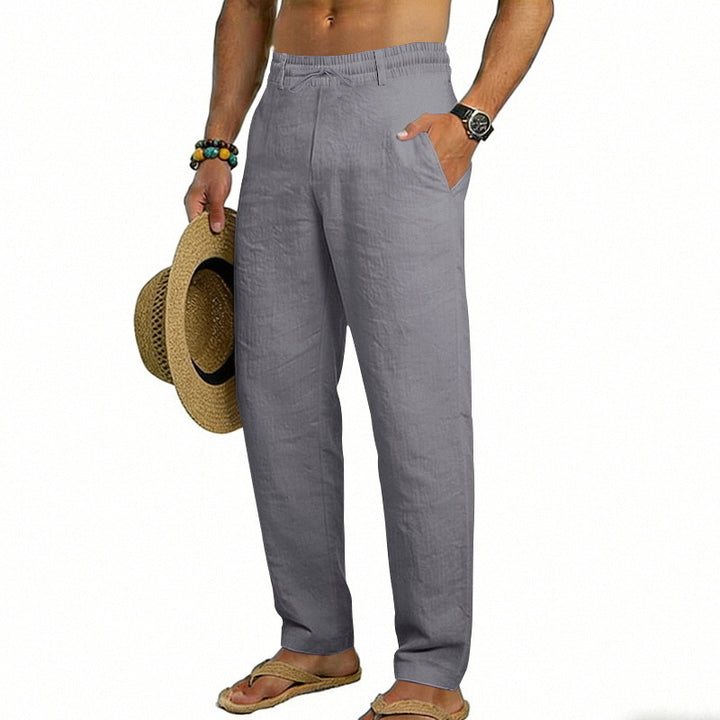Men's airy linen relaxed pants with elastic comfort waistband and straight leg Mune Fashion