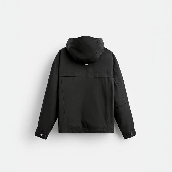 Men's short-cut hooded blouson jacket with patch pockets and two-way zipper Mune Fashion