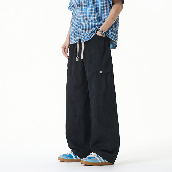 Damen Weite Leinenoptik-Cargohose mit Tunnelzugbund und großen Klapptaschen Mune Fashion