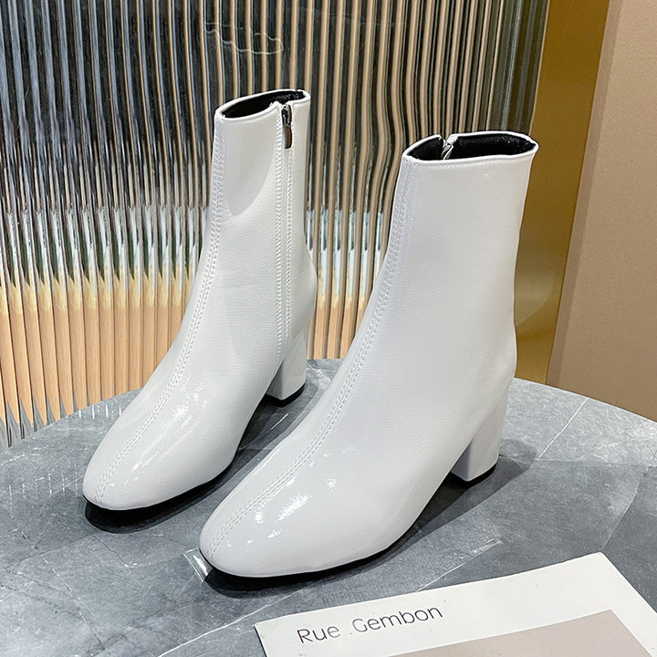 Ladies nan elegant ankle-high ankle boots in smooth leather look with mid-high block heel and subtle front seam Mune Fashion