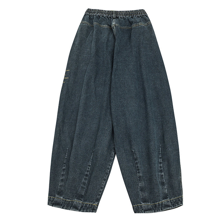 Ladies Wide Denim Pants with Pleats, Elastic Waistband and Casual Silhouette Mune Fashion