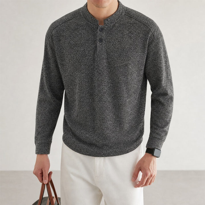 Men's fine-knit henley pullover with button placket and ribbed cuffs Mune Fashion