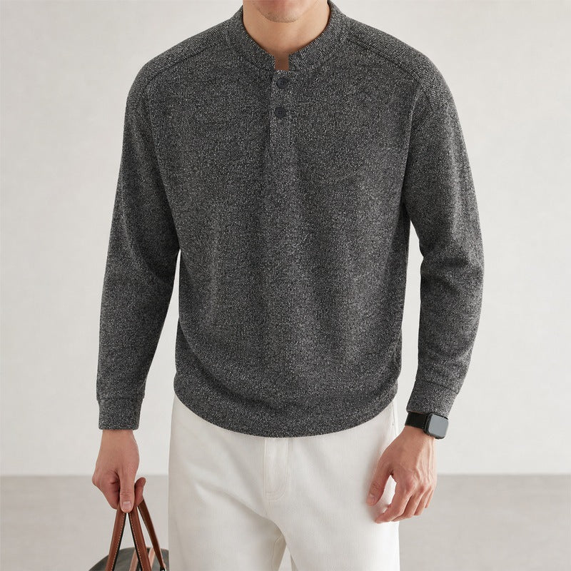 Men's Long Sleeve Waffle Knit Henley Sweater with Button Placket Mune Fashion