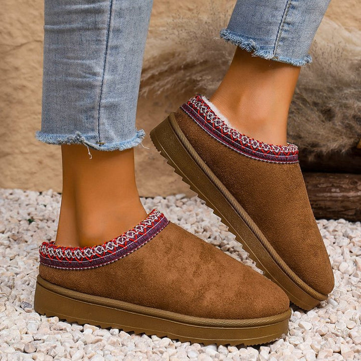 Women Padded Velour Slippers with Knitted Shaft Band and Profiled Platform Sole Mune Fashion