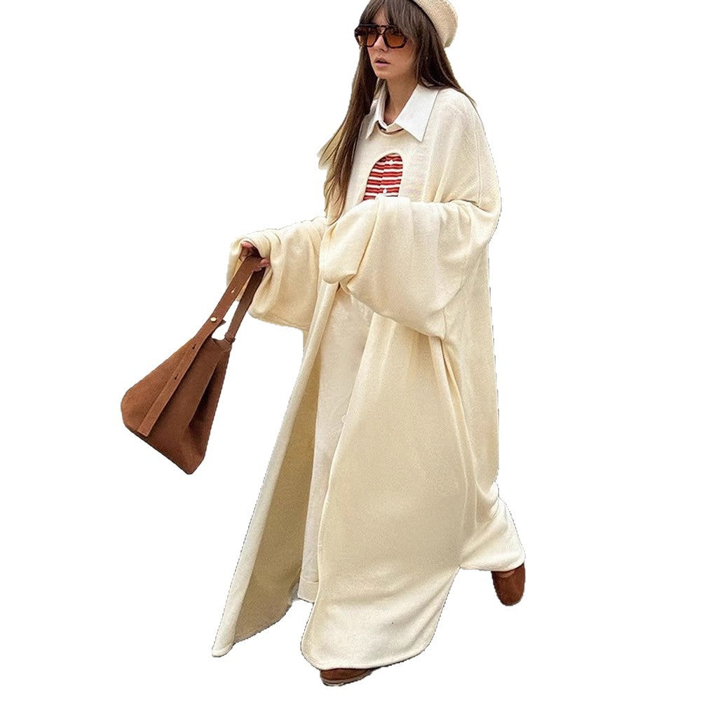 Women's Oversize Cape Cardigan with Wide Trumpet Sleeves and Open Front Design Mune Fashion