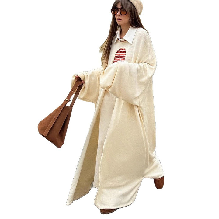 Women's Oversize Cape Cardigan with Wide Trumpet Sleeves and Open Front Design Mune Fashion