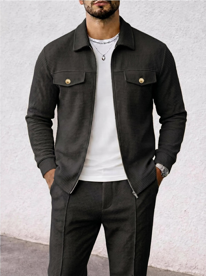 Men's structured overshirt jacket with waffle texture, flap pockets and concealed zipper Mune Fashion