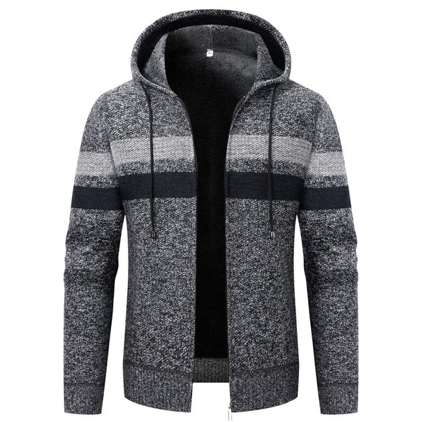 Men's hooded cardigan with teddy lining, zipper and contrast stripes Mune Fashion