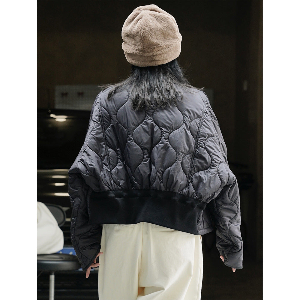 Women Short Cut Quilted Bomber Jacket with Light Padding Mune Fashion