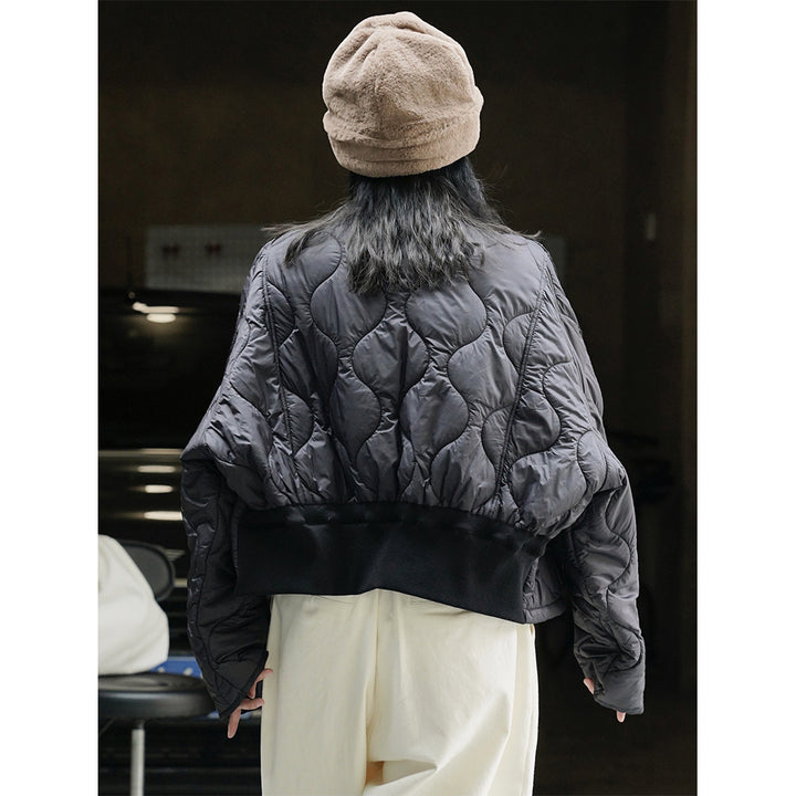 Women Short Cut Quilted Bomber Jacket with Light Padding Mune Fashion