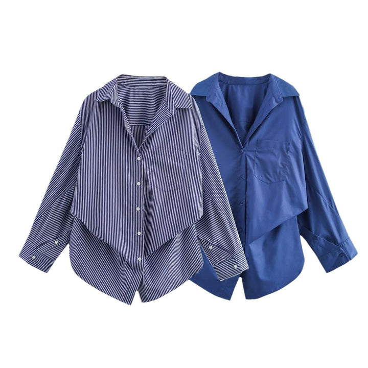 Women's oversized striped shirt with extended back and Kent collar Mune Fashion