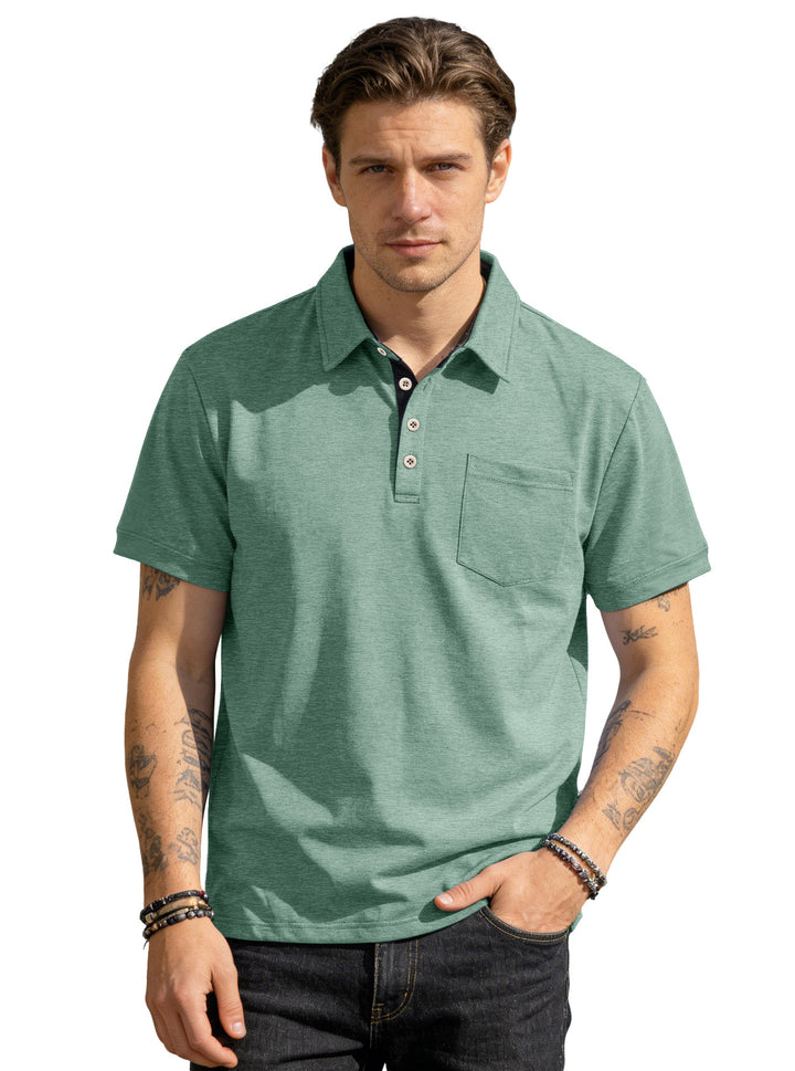 Men's short sleeve polo collar shirt made of textured jersey with chest pocket and contrasting button placket Mune Fashion