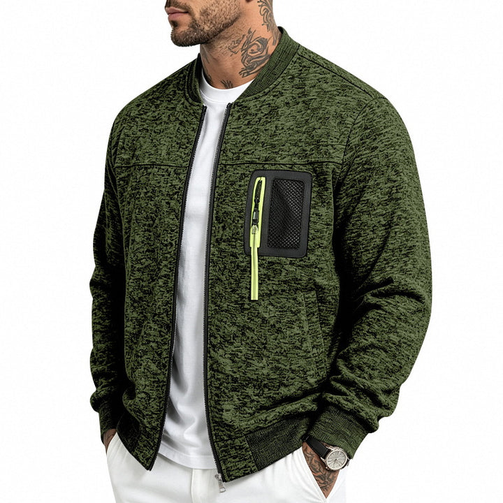 Men's knitted bomber jacket with functional breast pocket and zipper Mune Fashion