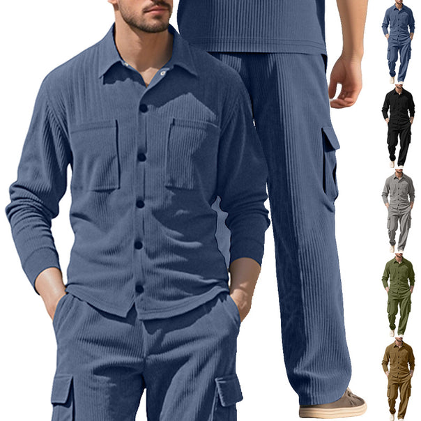 Men's ribbed worker shirt with chest pockets and relaxed cargo pants Mune Fashion