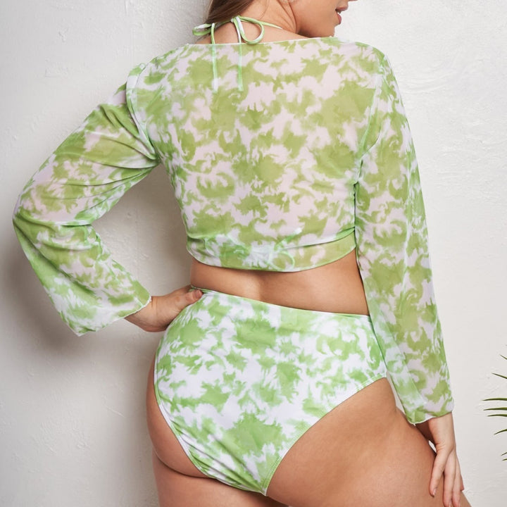 Women's Crop Top Bikini Set with Long Sleeve Top and High Cut Briefs Mune Fashion