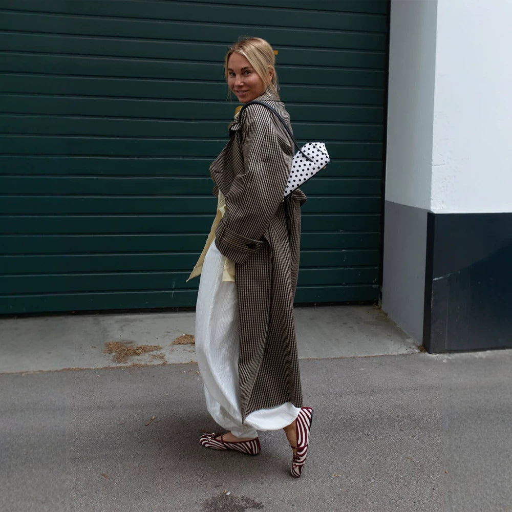 Women Oversize Coat in Glencheck with Wide Lapels and Dropped Shoulder Mune Fashion