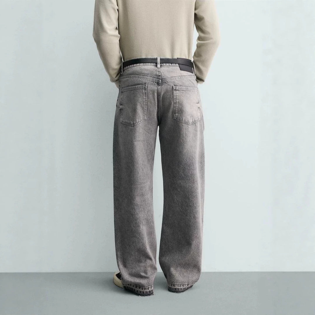 Men's straight-cut jeans with a high rise and vintage-washed effect Mune Fashion