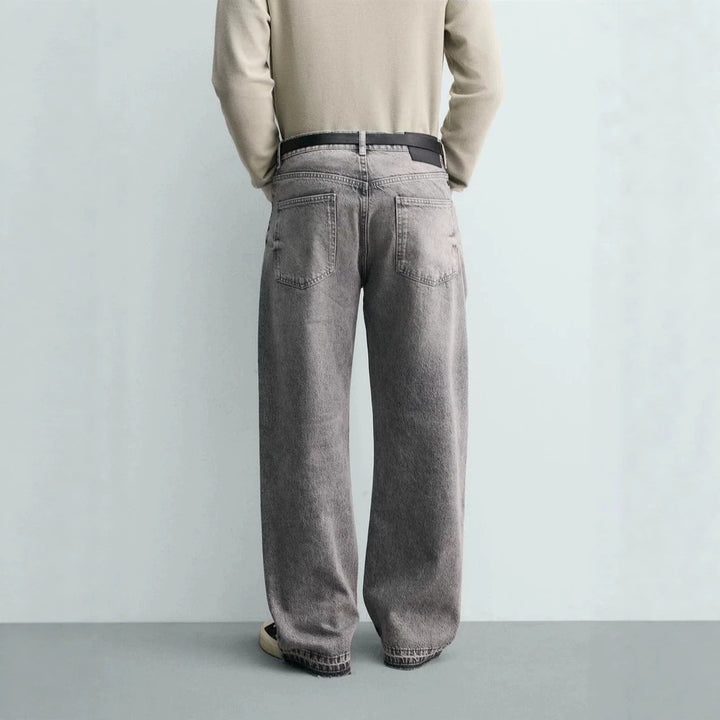 Men's straight-cut jeans with a high rise and vintage-washed effect Mune Fashion