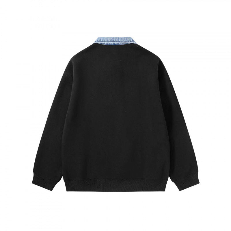 Unisex Oversize-Halfzip-Sweatshirt with contrasting denim collar Mune Fashion