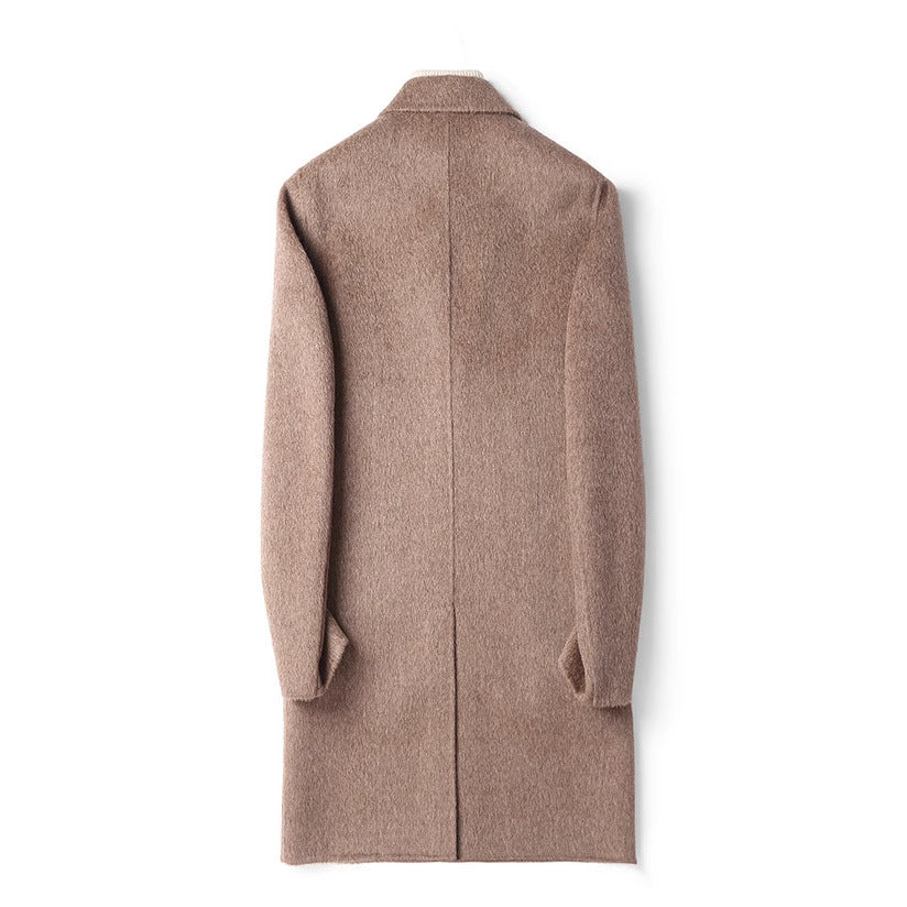 Men's Structured Long Coat made of Wool Blend with Notched Lapel and One-Button Closure Mune Fashion