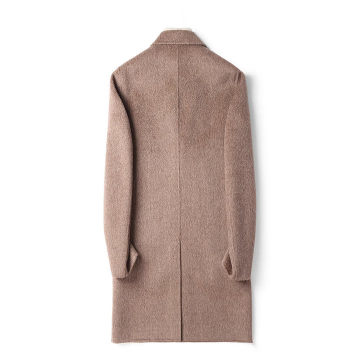 Men's Structured Long Coat made of Wool Blend with Notched Lapel and One-Button Closure Mune Fashion