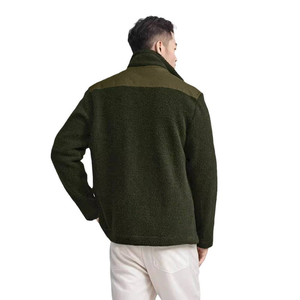 Men's fleece bomber jacket with standing collar, contrasting yoke and zipper Mune Fashion