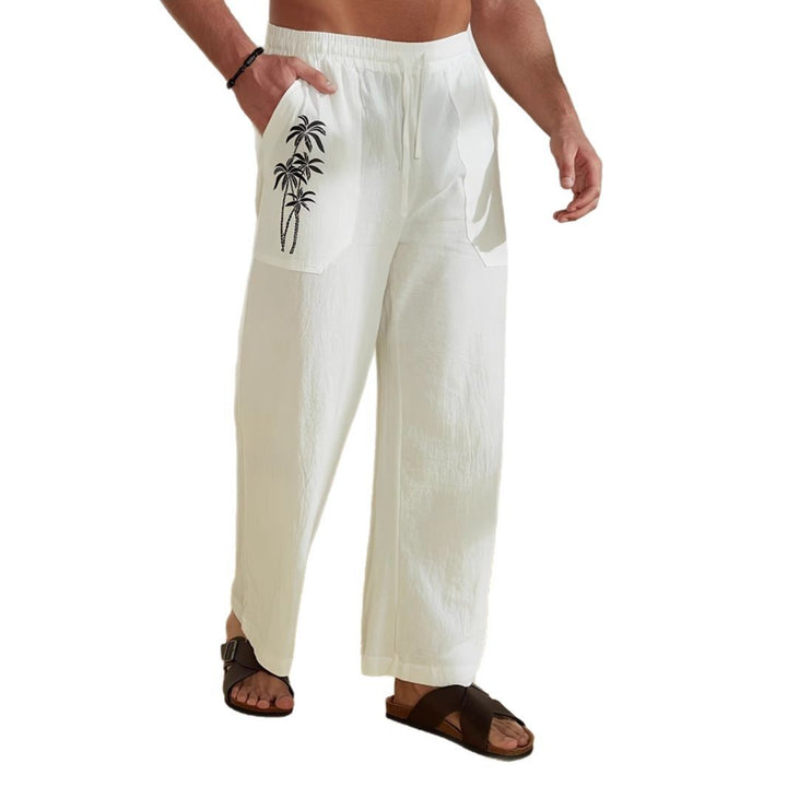 Men's Lightweight Linen Lounge Pants with Wide Leg, Drawstring, and Patch Pockets Mune Fashion