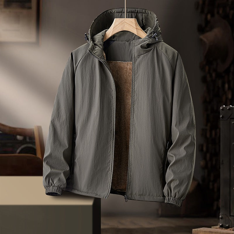 Men's Lightweight Hooded Transition Jacket with Teddy Lining & Wind Resistant Shell Mune Fashion