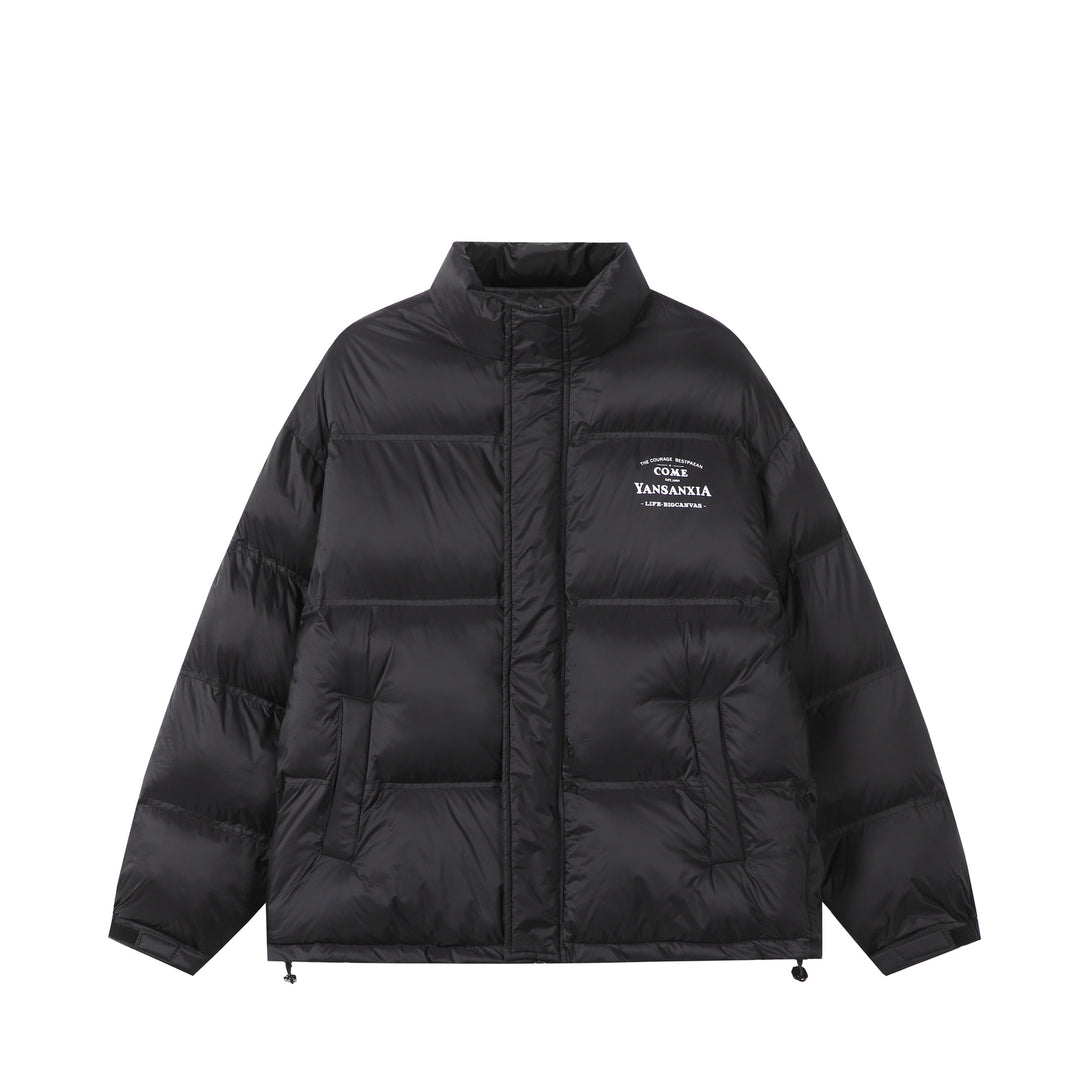 Unisex Short padded oversized jacket with high standing collar and logo print Mune Fashion