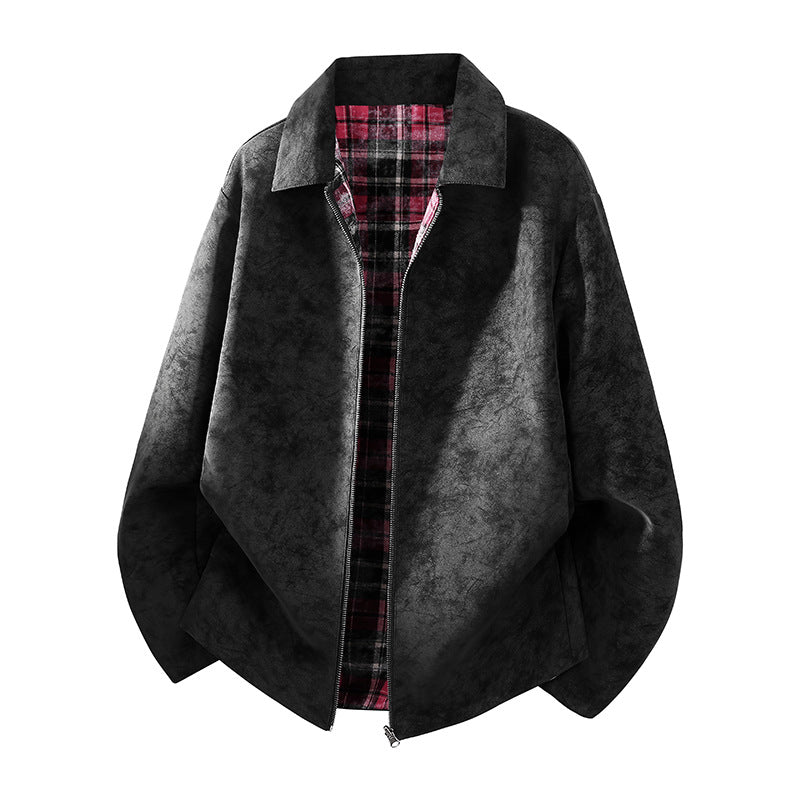 Men's oversized shirt jacket in suede look with checked flannel lining Mune Fashion