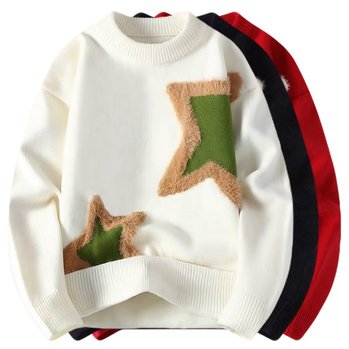 Women's Cozy Round Neck Sweater with Unique Moon Pattern Mune Fashion