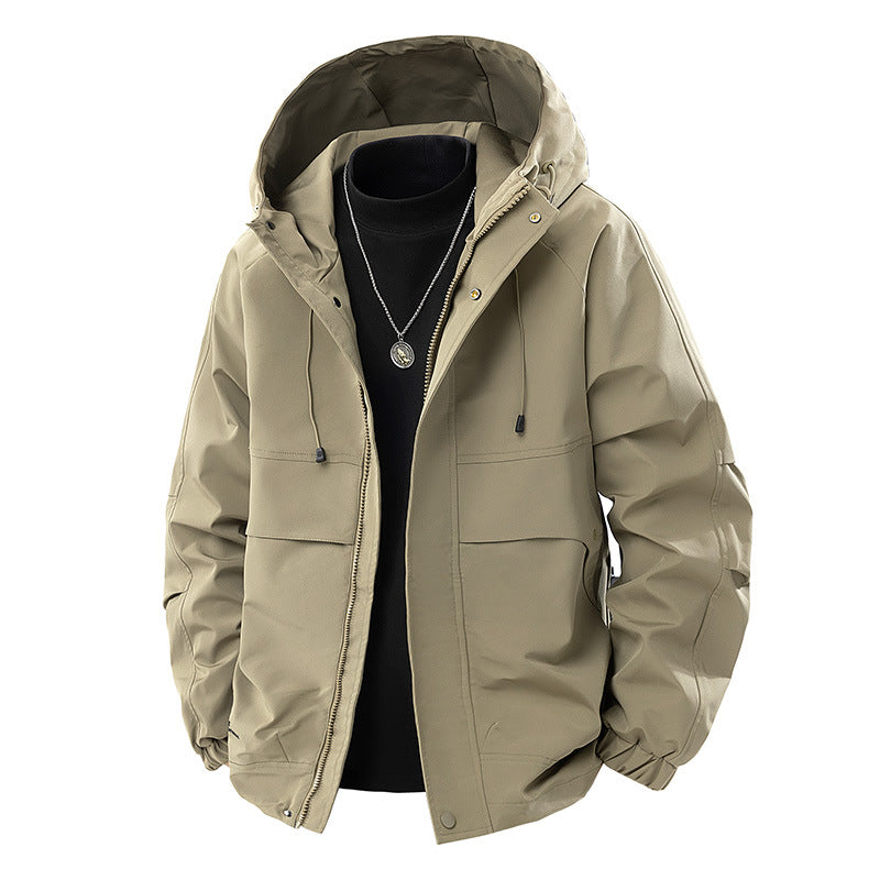 Men's Minimalist Tech Softshell Parka with Hood, Concealed Zipper and Cargo Chest Pockets Mune Fashion