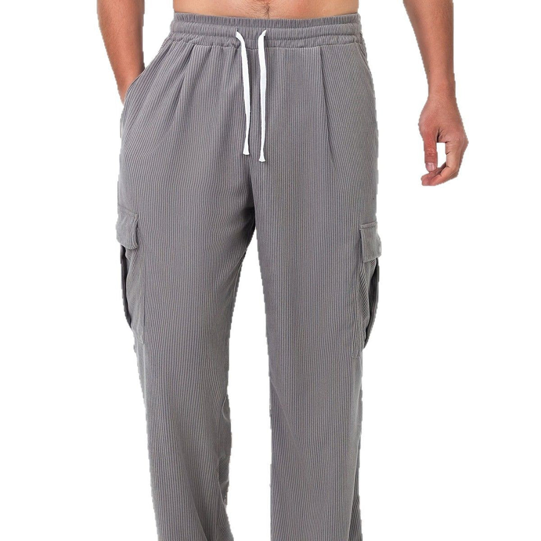 Men's corduroy-look cargo joggers with drawstring, elastic waistband, and patch flap pockets Mune Fashion