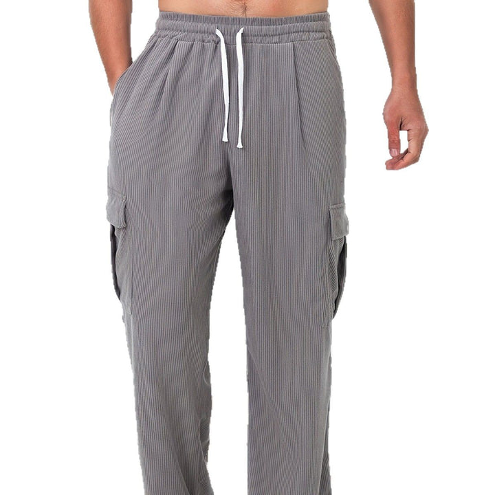 Men's corduroy-look cargo joggers with drawstring, elastic waistband, and patch flap pockets Mune Fashion