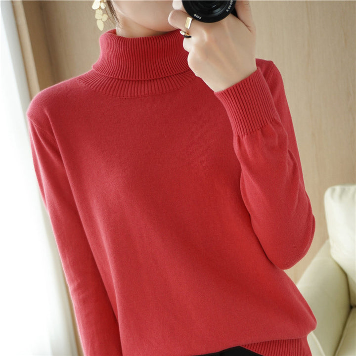 Women Minimalist Fine Knit Turtleneck with High Ribbed Collar and Slim Fit Mune Fashion
