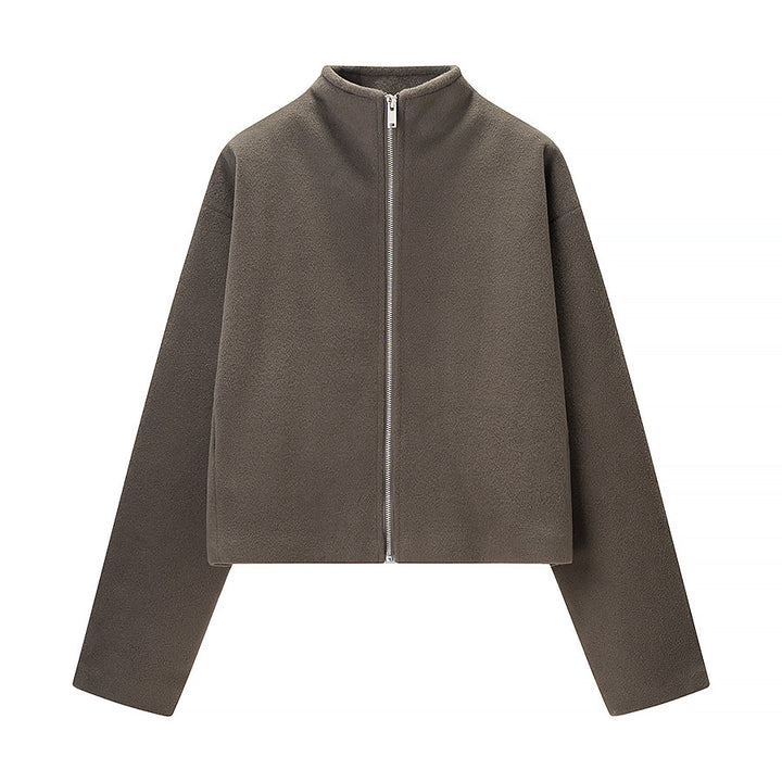 Women short cut fleece jacket with stand-up collar and full-length zipper Mune Fashion