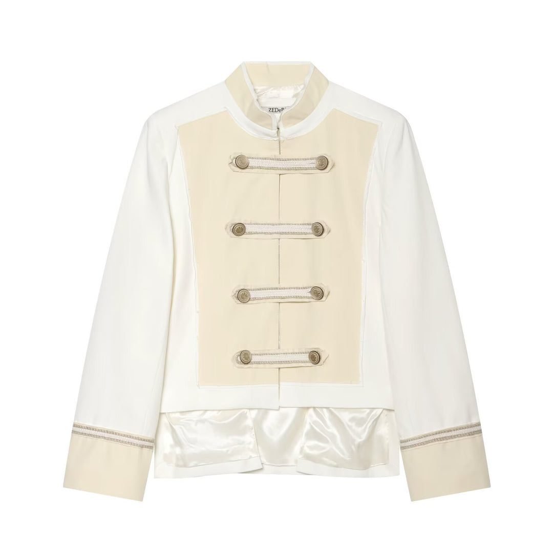 Women’s Military Inspired Short Jacket with Decorative Button Placket Mune Fashion