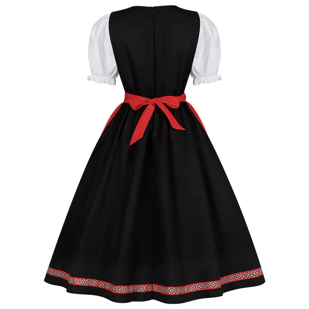 Ladies' traditional dirndl dress with embroidered bodice, puff sleeves, and apron Mune Fashion