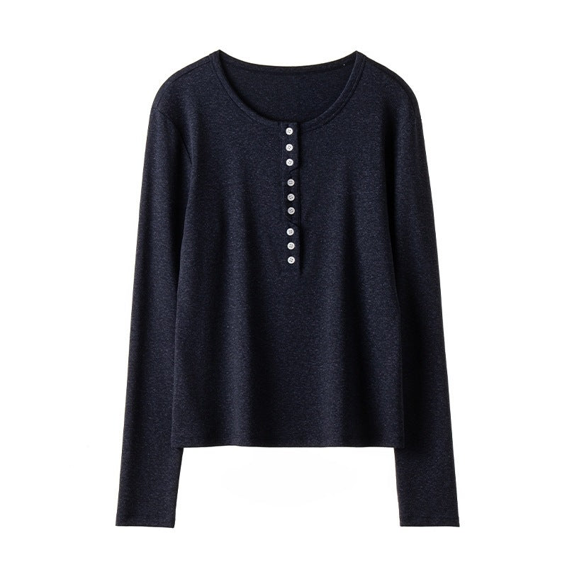 Women's Long Sleeve Henley Shirt made of fine jersey with decorative button placket Mune Fashion